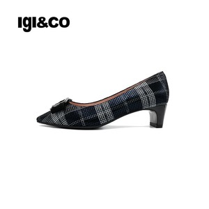 IGICO/艾高新款2023爆款女鞋专柜同款舒适羊皮中跟花皮单鞋