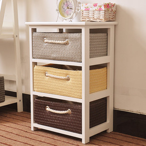 抽屉式收纳柜 实木3层组合简约整理柜简易置物柜储物柜夹缝收纳