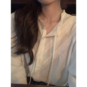 芥末自制「月光白茶」白衬衫法式长袖上衣女士春季新款气质衬衣