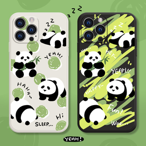 适用于可爱涂鸦熊猫和花手机壳iphone14小米13pro情侣款一加ace2荣耀