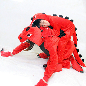 卡通动物连体红恐龙睡衣儿童鳄鱼亲子装男女宝宝保暖秋冬绒表演服