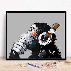diy数字油画客厅挂画动漫动物数码填色油彩画手绘装饰画 音乐猩猩