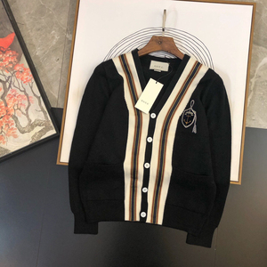 gucci/古奇古驰20秋冬彩条织带拼接船锚刺绣男羊毛针织衫开衫毛衣