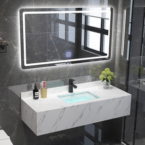 北欧一体式大理石挂墙台盆卫生间洗手池面盆柜组合宾馆陶瓷洗脸盆