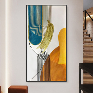 现代简约抽象纯手绘油画入户玄关装饰画竖幅客厅走廊过道轻奢挂画