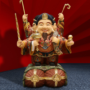 三漫陀木雕三面大黑天财神爷供佛神像居家装饰雕刻摆件东密佛像