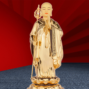 三漫陀全铜鎏金唐玄奘佛像唐三藏唐僧金蝉子站像寺庙家用供奉摆件