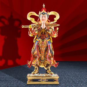 三漫陀铜彩绘韦陀菩萨佛像居家摆件韦天将军伽蓝护法像关公财神像