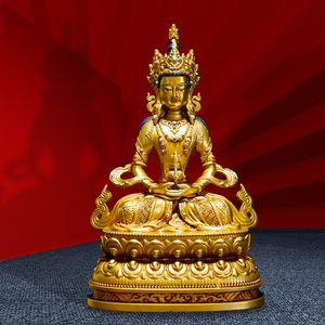 三漫陀长寿佛24cm全铜尼泊尔工艺西藏錾刻长寿三尊无量寿佛像摆件