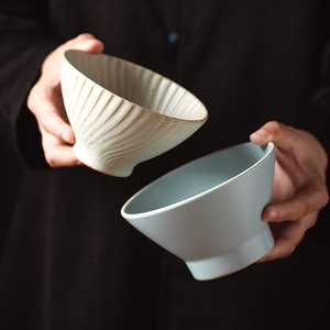 5英寸新中式手工陶瓷餐具简约风格米饭碗斗笠碗商用定制高温精品