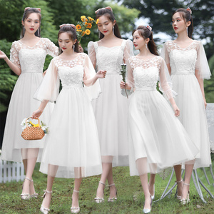 伴娘礼服女2022新款平时可穿姐妹团仙气质显瘦白色裙活动主持夏季