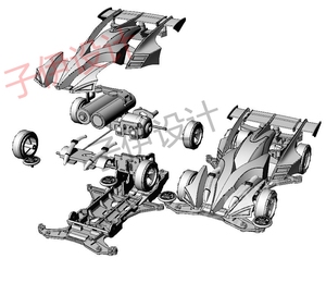 玩具四驱车 赛车 爆炸图 分解图 带结构 犀牛rhino/c4d/3dmax模型