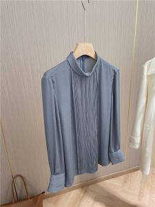 科莫双乔真丝风琴皱褶直筒宽松衬衫女