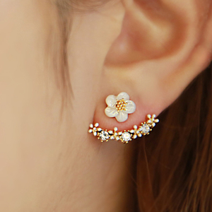 简约后挂式银耳钉女气质韩国时尚个性雏菊花朵耳环银针饰品耳坠