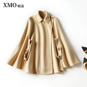 中长款披肩斗篷式羊绒大衣女冬季款欧货洋气翻领宽松双面羊毛外套