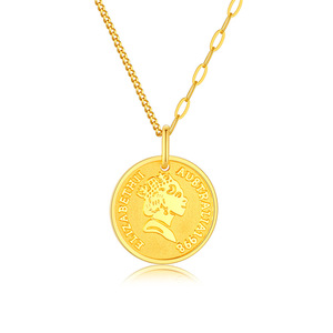 5g黄金吊坠小金牌999足金女王牌24k纯金圆牌金币时尚素金挂坠女