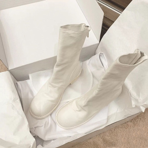 guidi鬼帝靴白色马丁靴女秋冬季英伦风粗跟后拉链倒靴中筒瘦瘦靴