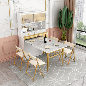 轻奢超薄餐桌餐边一体柜现代简约家用伸缩饭桌小户型折叠餐椅组合
