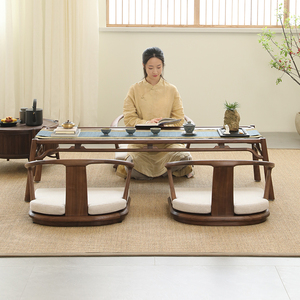 新中式茶椅北美黑胡桃木禅椅榻榻米圈椅实木盘腿打坐椅禅修椅椅子