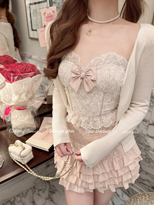 CreamySweet 难得的修身 60支羊毛软糯薄款粉白色v领针织开衫女