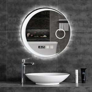 北欧卫生间壁挂LED发光灯月亮圆形镜带灯厕所镜子智能防雾浴室镜