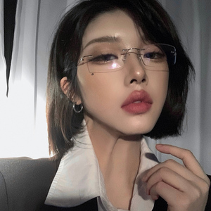 无框眼镜女纯欲风金丝方形小框无边框近视眼镜斯文教师男可配度数