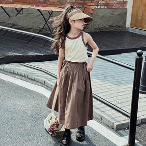 女童半身裙套装夏季韩系穿搭洋气时尚背心休闲长裙棉布裙子两件套