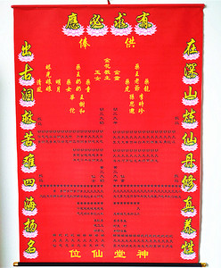 大小号绢布保家出马上下方全堂仙家堂单布金花教主药王老爷供奉图