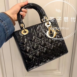 dior/迪奥lady dior新款五格戴妃包漆皮银扣单肩包手提包女包