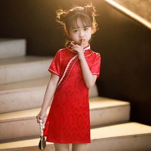 女童旗袍夏季薄款中国风女孩洋气连衣裙儿童新款高端真丝走秀礼服