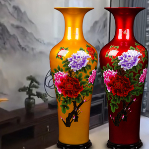 景德镇陶瓷器大花瓶中国红水晶釉富贵花开新房客厅落地装饰摆件
