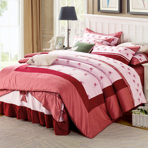 纯棉床裙四件套100全棉1.8米1.5米被套床罩五六件套紫色床上用品