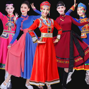 蒙古舞蹈演出服女2023新款现代少数民族风大摆裙服装蒙族成人衣服