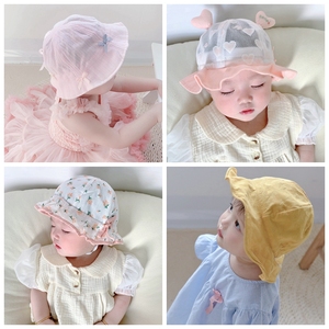 婴儿帽子春秋薄款可调节0一6月1岁洋气外出女宝宝夏季遮阳防晒帽