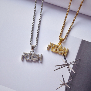 嘻哈项链男rich英文字母镶钻吊坠挂饰hiphop蹦迪饰品rapper麻花链