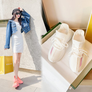 白色椰子鞋女学生ins百搭飞织跑步鞋2021年春季新款休闲运动鞋子