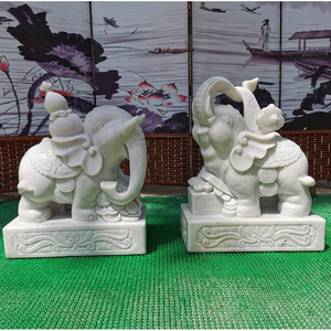 石雕大象一对汉白玉石象庭院门口招财镇宅家用摆件吸水财大象雕塑