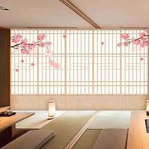 日式推拉门纸门屏风墙纸日本富士山装饰剧本杀房间寿司店壁纸