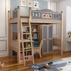 上床下书桌一体上下双层床实木多功能组合床高低床上床下柜儿童床