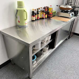 家用304不锈钢橱柜推拉门工作台做饭炒菜桌子厨房灶台柜餐边柜