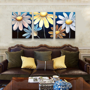 现代纯手绘油画客厅装饰画卧室无框画餐厅壁画三联画挂画花zv155