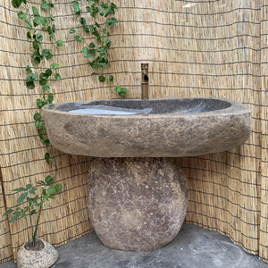 天然鹅卵石洗衣池原石洗手盆整石材户外庭院立柱带搓衣板洗衣台