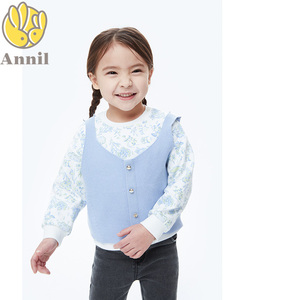 安奈儿女小童套装童装正品22秋季棉质长袖卫衣背心两件套XG231555