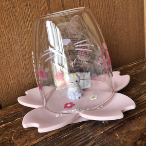 星巴克正品樱花猫咪玻璃梅森杯可爱水杯子猫爪萌猫带盖双层玻璃杯