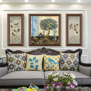 美式三联装饰画新古典客厅大气壁画欧式沙发背景墙田园乡村挂画