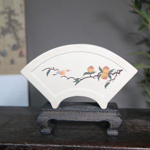 紫砂花盆扇形盆景盆白泥手工盆觅陶乡泥绘手绘名家盆苏兵古风中国