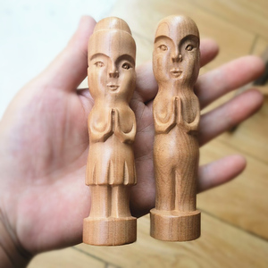 桃木人摆件男女款成人宝宝手工无漆木雕桃木人偶人像挂件随身