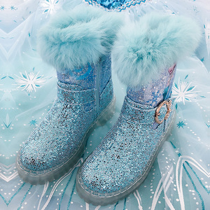 女童冰雪奇缘公主鞋冬季艾莎雪地靴冬季爱莎鞋子保暖加绒防滑棉鞋
