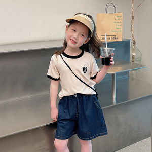 女童短装t恤儿童韩版修身上衣中大童装洋气短袖体恤2024夏装新款
