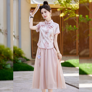 新中式国风改良式旗袍裙两件套2024夏新款今年流行漂亮连衣裙套装